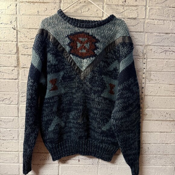Vintage Pacific Club Chunky Knit Sweater with Leather Trim (L) - Picture 1 of 11